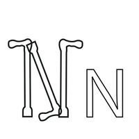 letter design in the form of two crutches with fractures folded in a N shape, drawn in line art style vector
