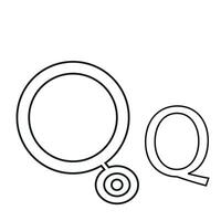letter design from forehead illuminator for ENT folded in Q shape, drawn in line art style vector