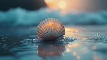A close-up shot of a seashell on the beach photo