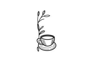 Modern line art of hot drinks in cups outline of Two Cups with Saucers vector