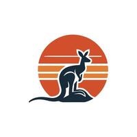 a kangaroo is standing on a rock in front of an orange sunset vector