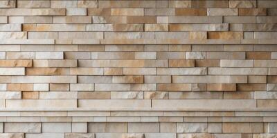 Textured stone wall with rectangular blocks in various shades of beige and brown featuring Copy Space for design purposes photo