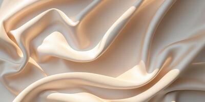 Silky beige fabric texture with smooth waves and folds suitable for background or textile design Copy Space photo