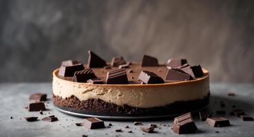 Decadent Chocolate Cheesecake with Dark Chocolate Pieces photo
