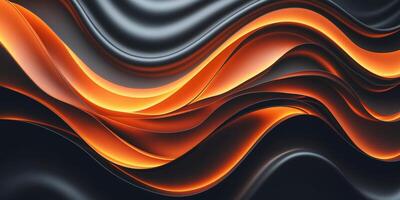 Abstract wavy orange light flowing across a black background with smooth curves photo
