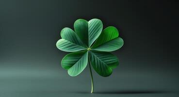Vibrant Four Leaf Clover A Symbol of Luck and Prosperity Captured on a Solid Black Background. photo