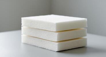 A stack of sponges resting on a table surface photo