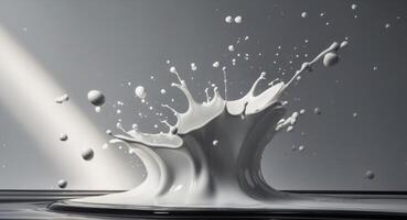 Milk splashing and creating a dynamic liquid sculpture on a smooth background photo