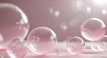 Pink bubble abstract background with floating spheres in soft light. photo