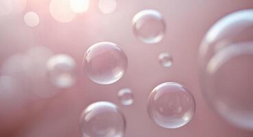 Pink bubble abstract background with floating spheres in soft light photo
