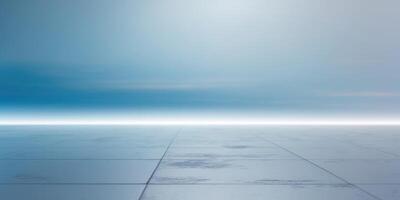 Abstract blue background showcasing a blurred floor with space for product display in a modern and clean design. photo