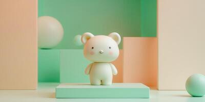 Cute Toy Figurine in Playful Display with Green and Peach Colors. photo