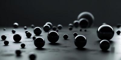 Black spheres rolling on a dark surface creating a dramatic scene photo