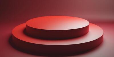 High Definition Visual of Red Round Podium on Red Background photo
