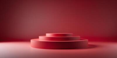 High Definition Visual of Red Round Podium on Red Background. photo