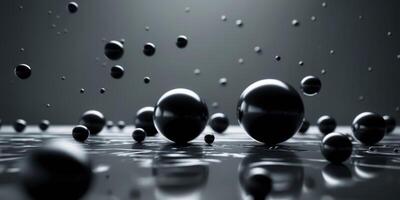Black spheres rolling on a dark surface creating a dramatic scene. photo