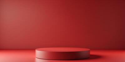 Clear Pixel Visual of Red Round Podium on Red Background. photo