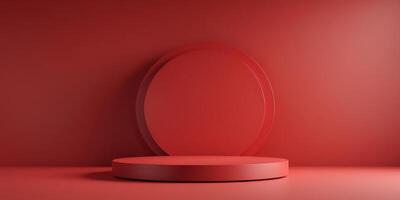 Clear Pixel Visual of Red Round Podium on Red Background photo