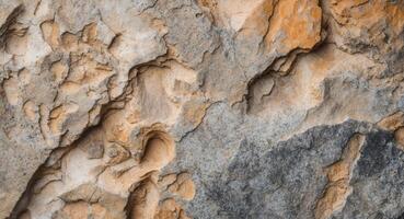 Close up of a textured stone surface with natural color variations. photo