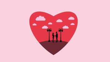 A Simple Heart with a Silhouette Couple Inside on a Soft Pink Background vector