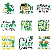 Collection of St Patrick Typography T-shirt with Clover Leaf Design vector