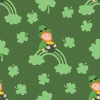 A seamless pattern with leprechauns and shamrocks vector