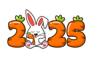 Carrots numbers Inscription 2025, Cartoon Design for greeting card, stickers or calendar. png