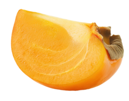 fresh persimmon slice with vibrant orange flesh and natural texture, ripe fruit cut with calyx on isolated background png