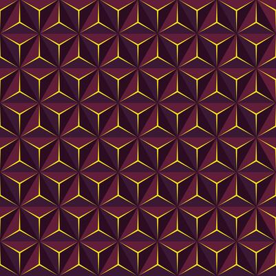 Dark red geometric 3D pattern with hexagonal cubes, creating an intricate illusion of depth and texture