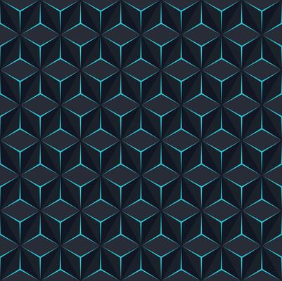 Dark blue hexagonal 3D pattern with glowing edges, creating a futuristic and visually complex depth effect