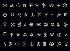 Golden Esoteric Glyph Set. Ancient Mystical Runes and Symbols of Hidden Knowledge vector