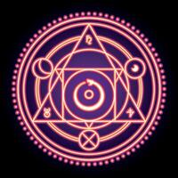 Mystical Alchemical Neon Circle with Arcane Symbols and Esoteric Patterns vector