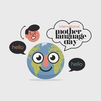 World of Greetings International Mother Language Day Illustration with Cheerful Characters and Whimsical Touch vector