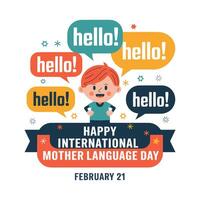 Festive Linguistic Celebration International Mother Language Day with Cheerful Child and Vibrant Speech Bubbles vector
