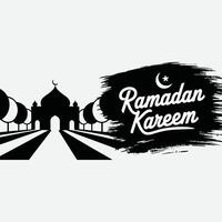 Serene Mosque in Monochrome Ramadan Kareem Illustration with Bold Brushstroke Background vector