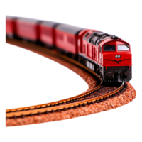 Red Train Model on Curved Track with Focus on Locomotive Details png