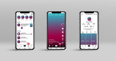 Tiktok ui template on mobile phone vector
