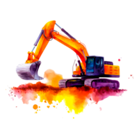 Vibrant Excavator with Colorful Splash Background in Dynamic Scene png