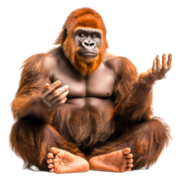 Majestic Gorilla Sitting with Thoughtful Expression in Forest Setting png