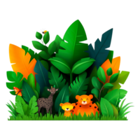 Colorful Jungle Scene with Cute Animals and Lush Greenery png