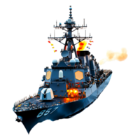 Military Destroyer Ship Engaged in Combat with Explosive Action png