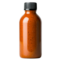 Bottle of Spicy Orange Sauce with a Glossy Finish and Black Lid png