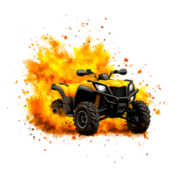Dynamic Yellow ATV in Action with Explosive Orange Background png
