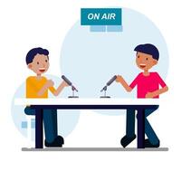 Flat illustration Two man Podcasters Discussing Current Events vector