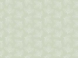 Elegant sage green background featuring a seamless pattern of delicate white leaves. Perfect for textile prints, wallpaper, stationery, and website design. vector
