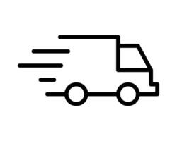 Fast delivery truck icon. Bold black line art style, perfect for websites, apps, or presentations needing a quick, modern delivery symbol. Represents speed, efficiency, and transportation. vector