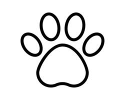 Simple, bold line art paw print. Perfect for pet-related websites, apps, logos, and print designs. Versatile, clean style suitable for various applications. vector