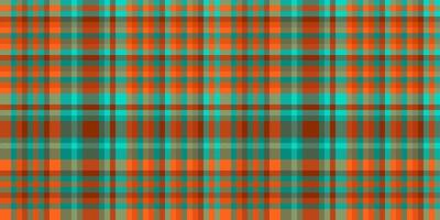 Retail seamless check pattern, fall background plaid tartan. Old texture textile fabric in orange and teal colors. vector