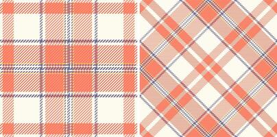 Two vibrant coral and cream plaid patterns. Perfect for textile design, fashion, home decor, and website backgrounds. Seamless repeat design, offering versatility for various projects. vector