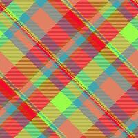 French check plaid fabric, apparel tartan texture. Color seamless background textile pattern in orange and soft teal colors. vector